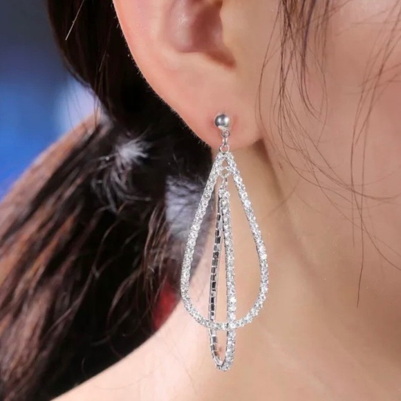 NEW Sterling Silver Diamond Long Drop Earrings - Picture 2 of 5